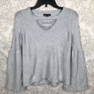 American Eagle Blue Lace Up Bell Sleeve Sweater